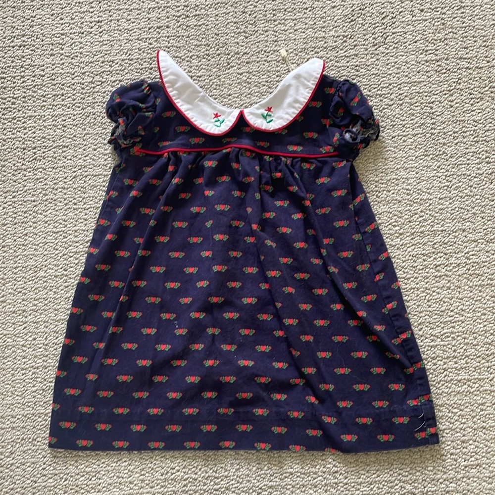 Beaufort bonnet blue cotton dress with flowers and embroidered collar